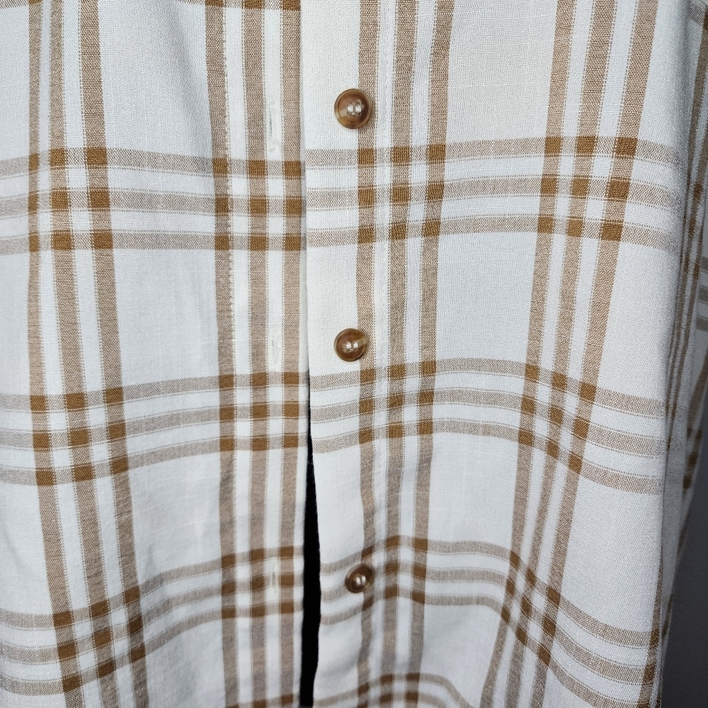Princess Polly Neutral Plaid Button Down Pocket Tee Size L/XL - Picture 2 of 11